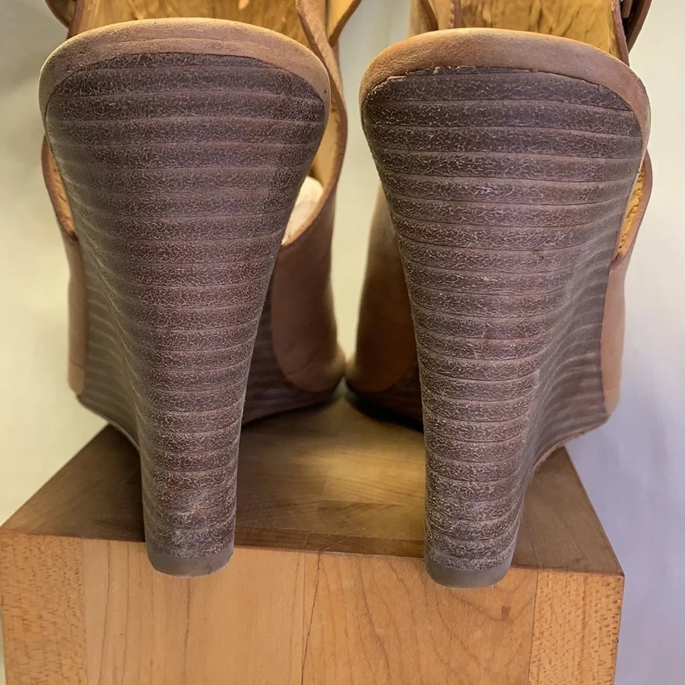 Coach peep toe leather wedge slingback shoes